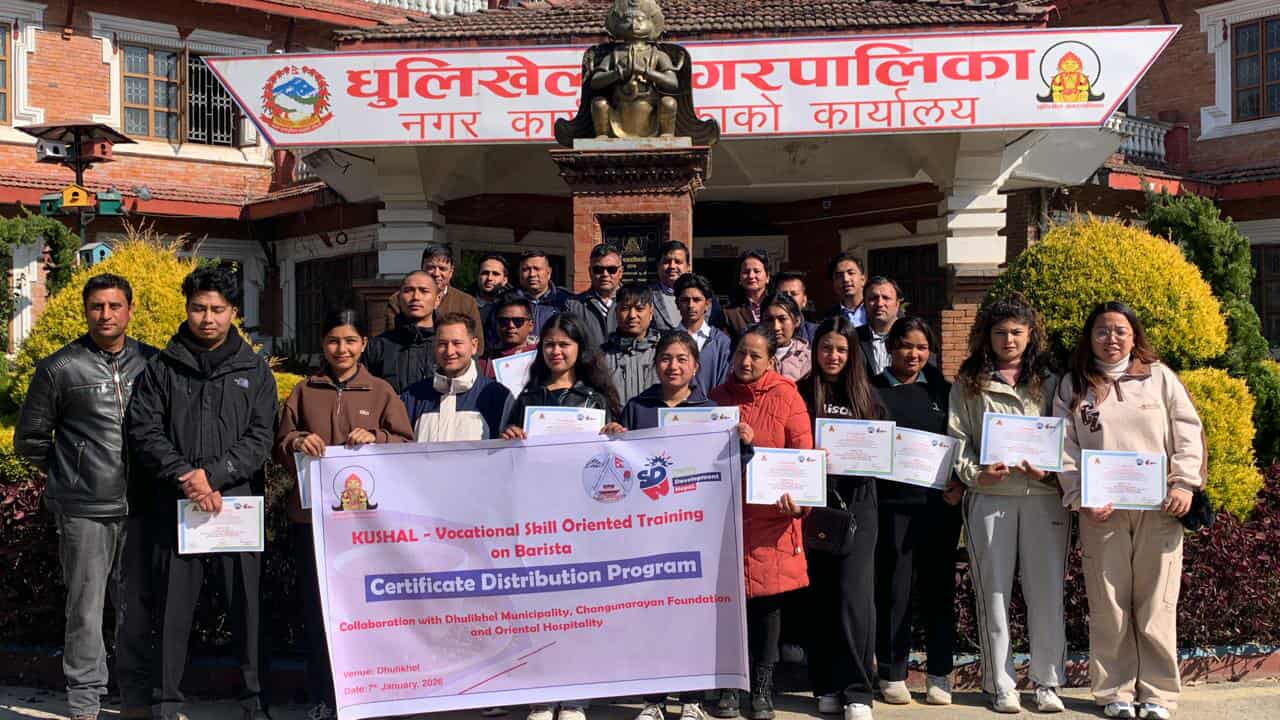 धुलिखेलमा पाँच महिने व्यावसायिक बारिष्टा तालिम सम्पन्न: युवाहरूलाई आत्मनिर्भर बनाउने लक्ष्य